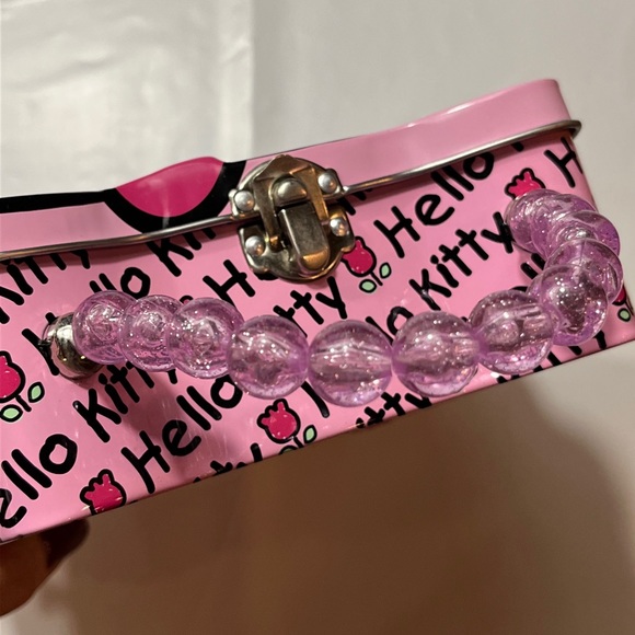Hello Kitty CAT Face TIN box CARRY CASE latch Lock Pink Beaded Handle Sanrio OS - Picture 13 of 13